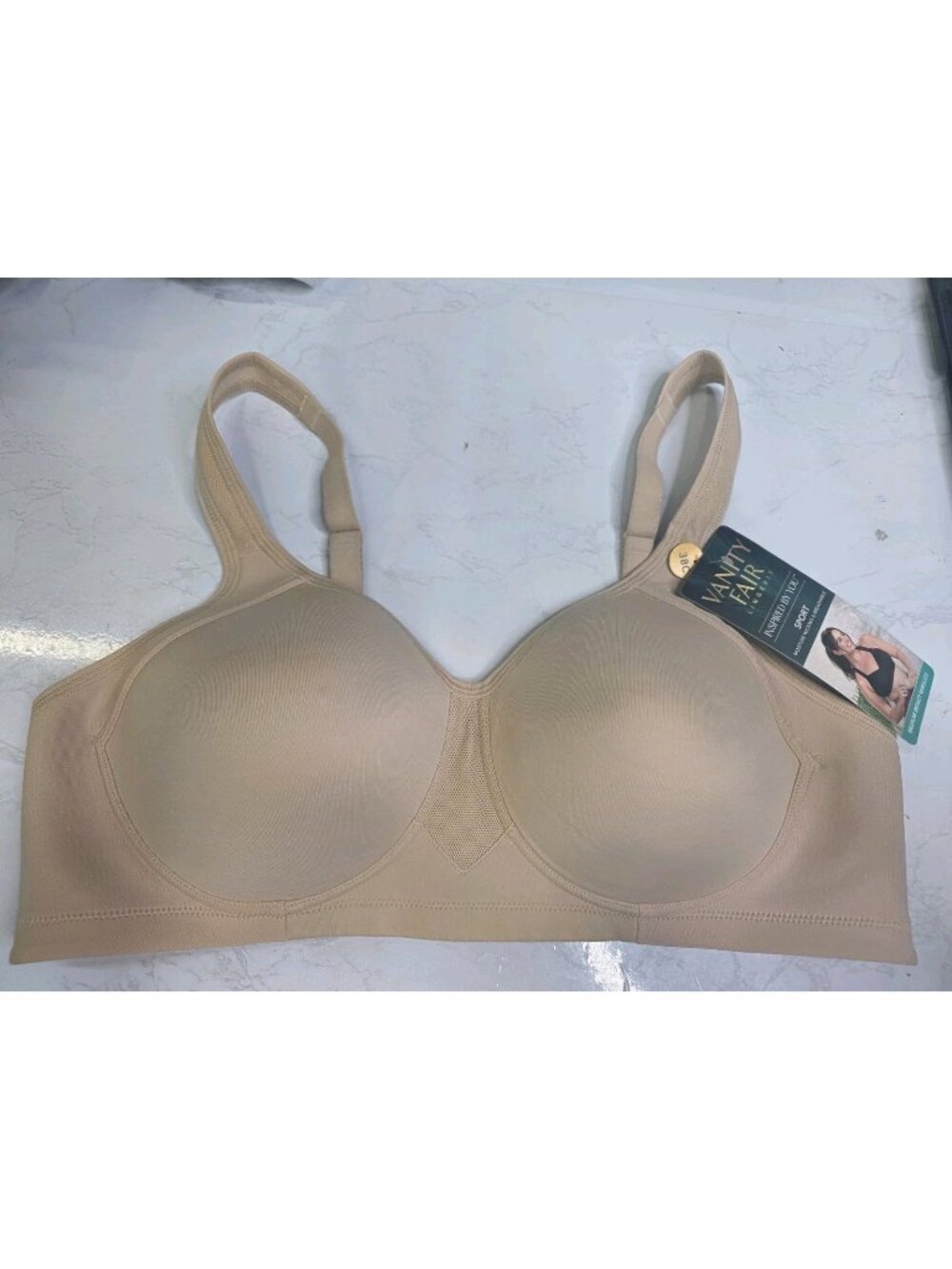 Vanity Fair 38C Medium Impact Sports Bra Nude Wireless Moisture Wicking. WL355